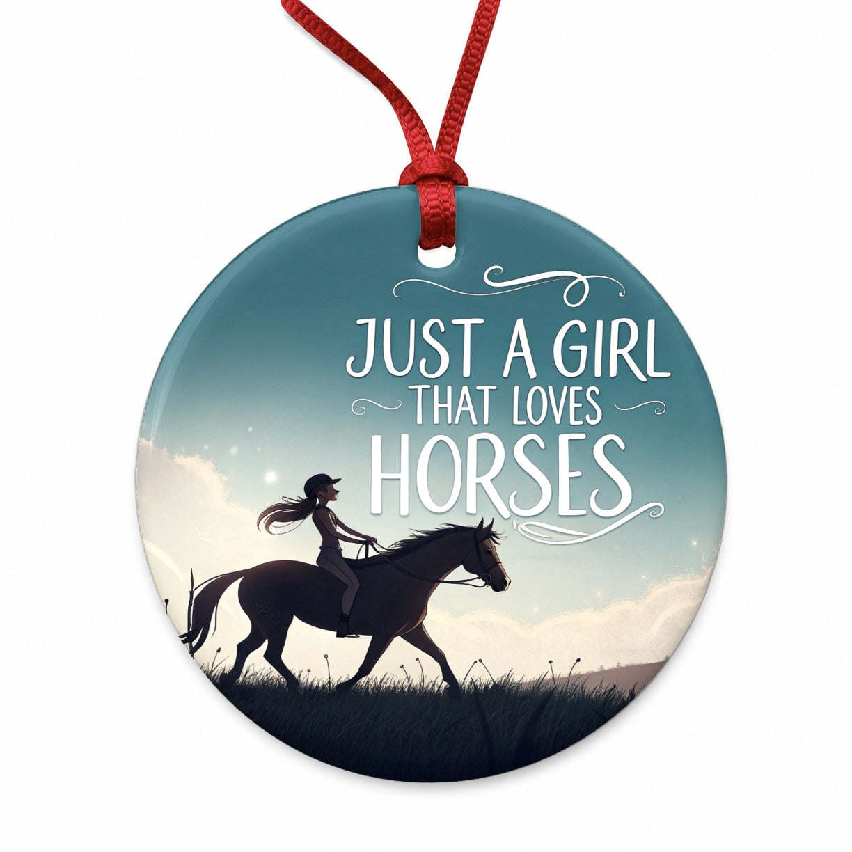 Just A Girl That Loves Horses Round Ceramic Holiday Christmas Tree Ornament