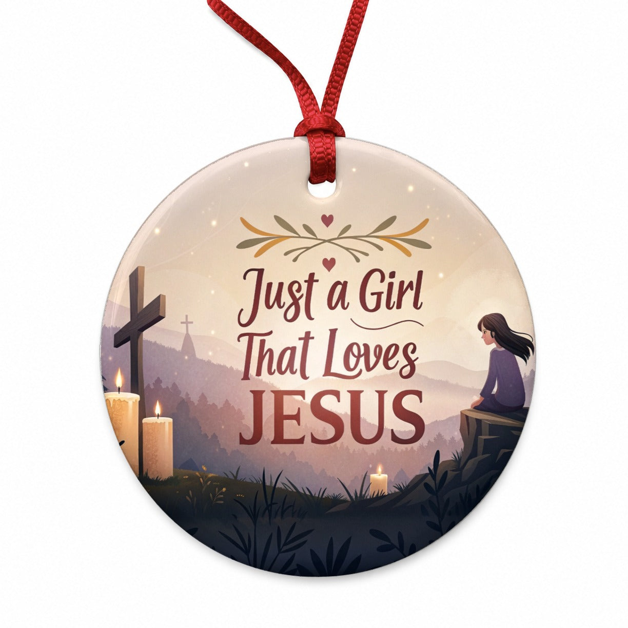 Just A Girl That Loves Jesus Inspirational Round Ceramic Holiday Christmas Tree Ornament
