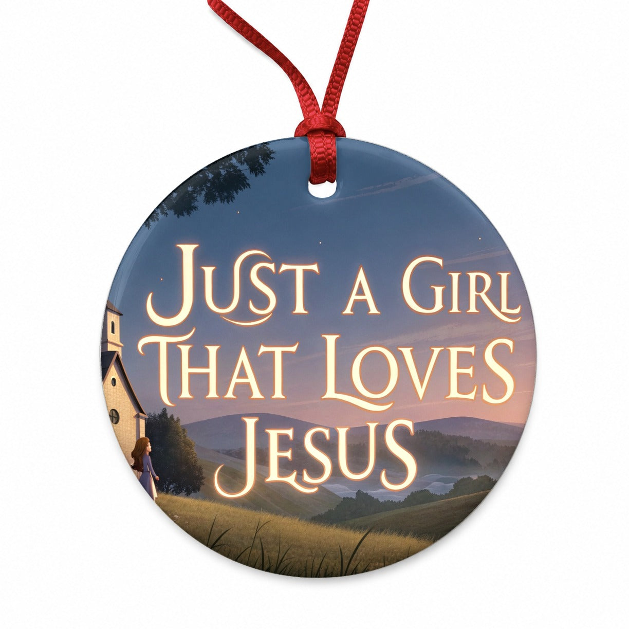 Just A Girl That Loves Jesus Religious Round Ceramic Holiday Christmas Tree Ornament