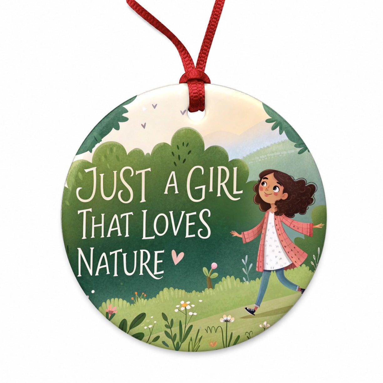 Just A Girl That Loves Nature Cute Round Ceramic Holiday Christmas Tree Ornament