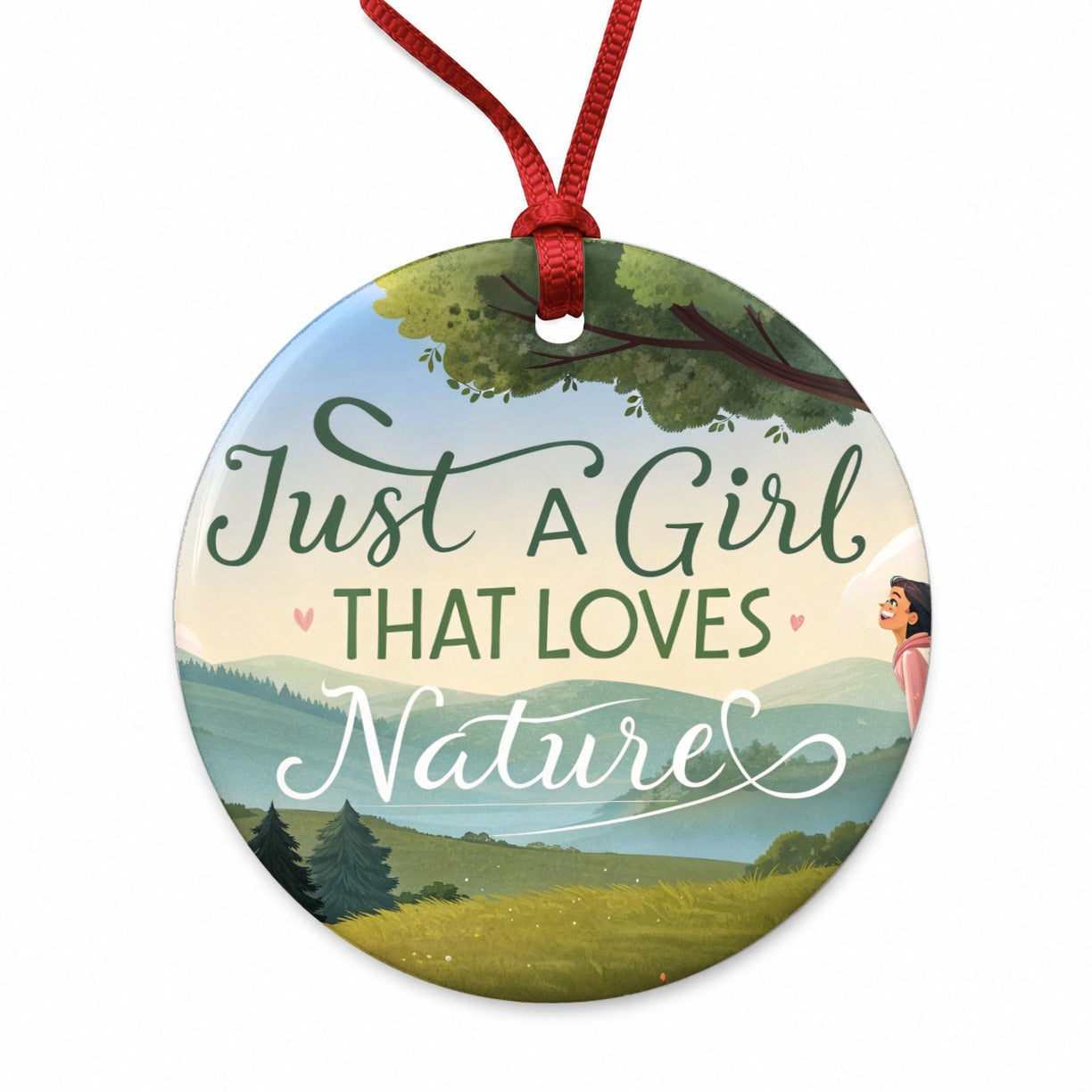 Just A Girl That Loves Nature Funny Round Ceramic Holiday Christmas Tree Ornament