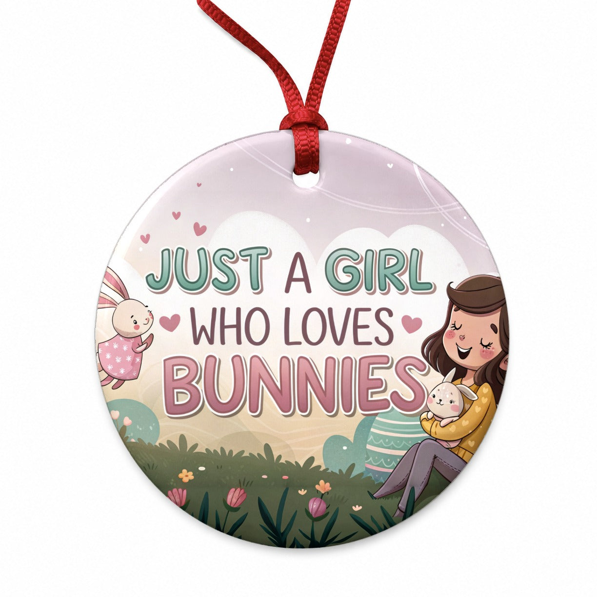 Just A Girl Who Loves Bunnies Cute Round Ceramic Holiday Christmas Tree Ornament