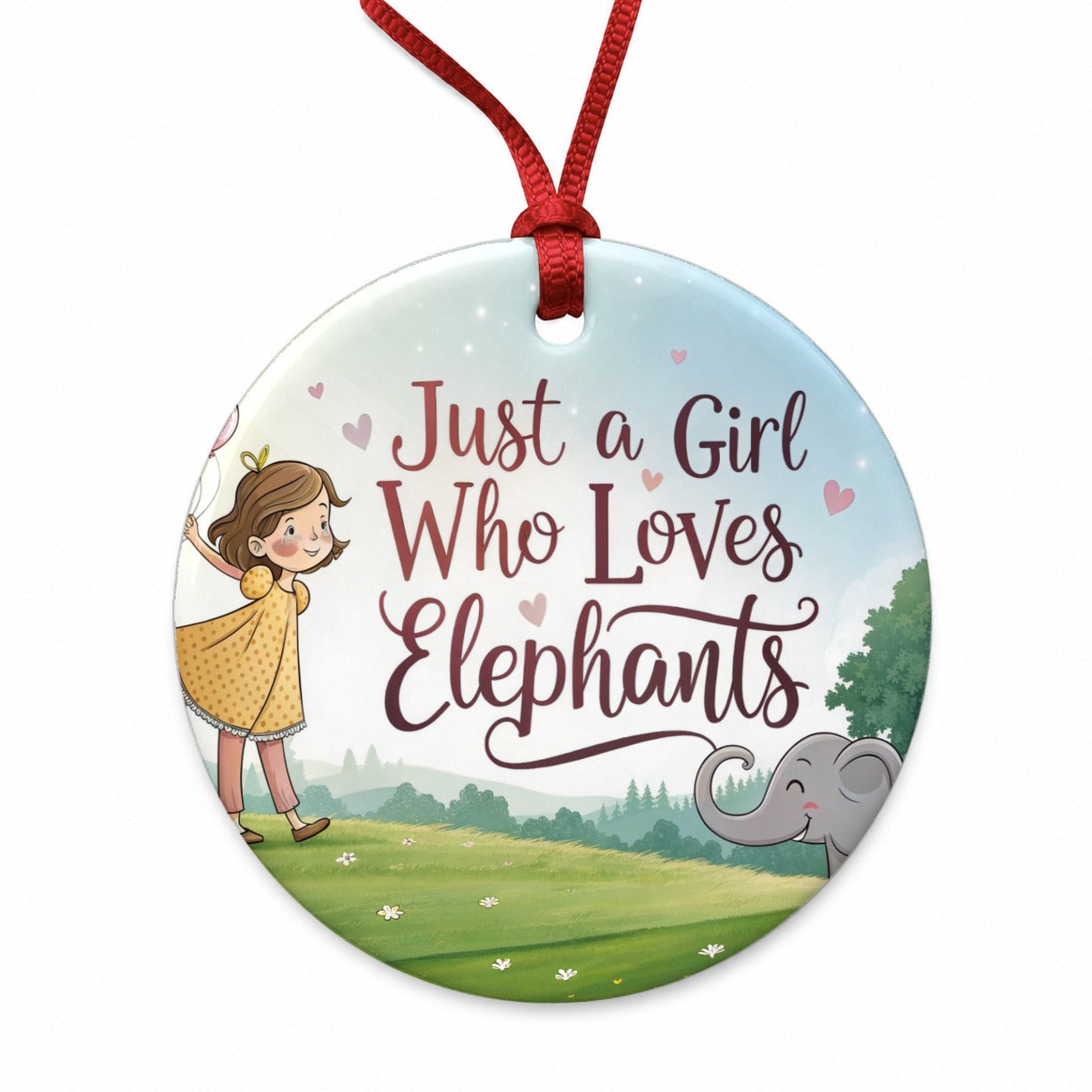 Just A Girl Who Loves Elephants Cute Round Ceramic Holiday Christmas Tree Ornament