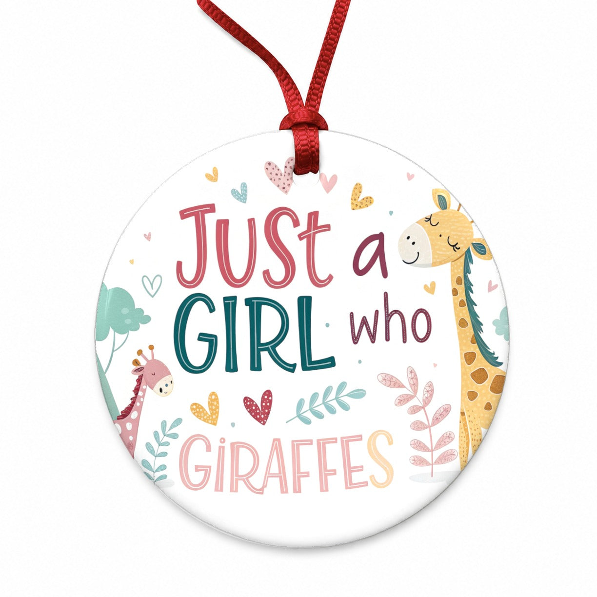 Just A Girl Who Loves Giraffes Cute Round Ceramic Holiday Christmas Tree Ornament