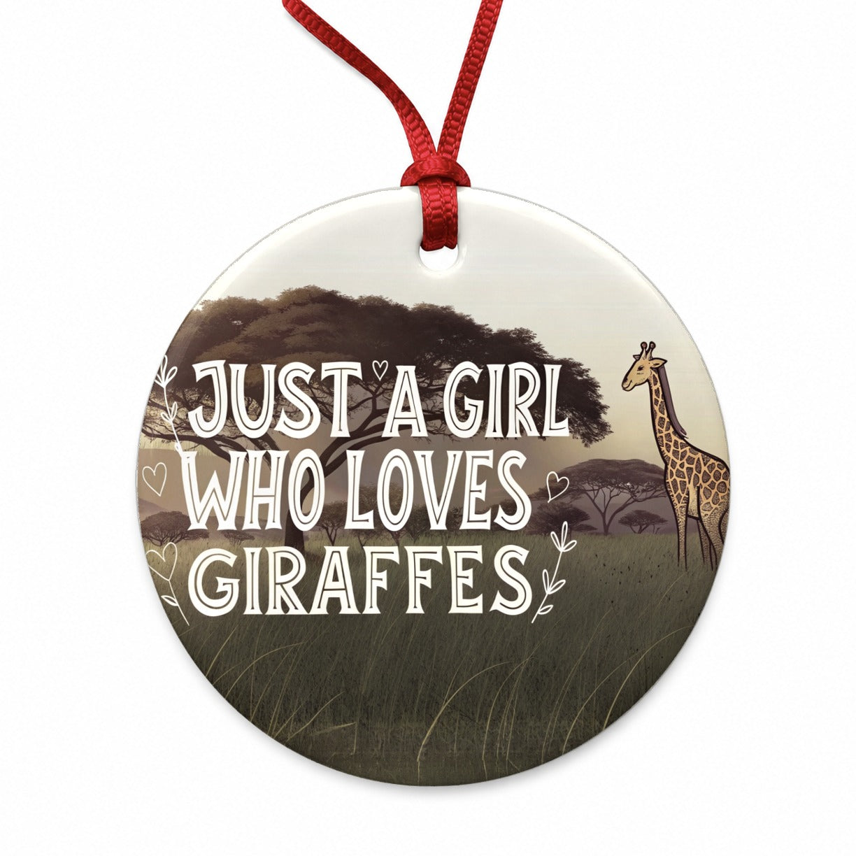 Just A Girl Who Loves Giraffes Round Ceramic Holiday Christmas Tree Ornament