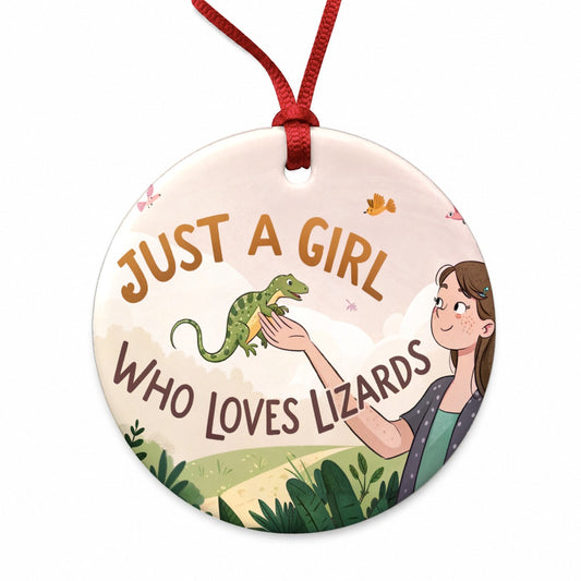 Just A Girl Who Loves Lizards Funny Round Ceramic Holiday Christmas Tree Ornament