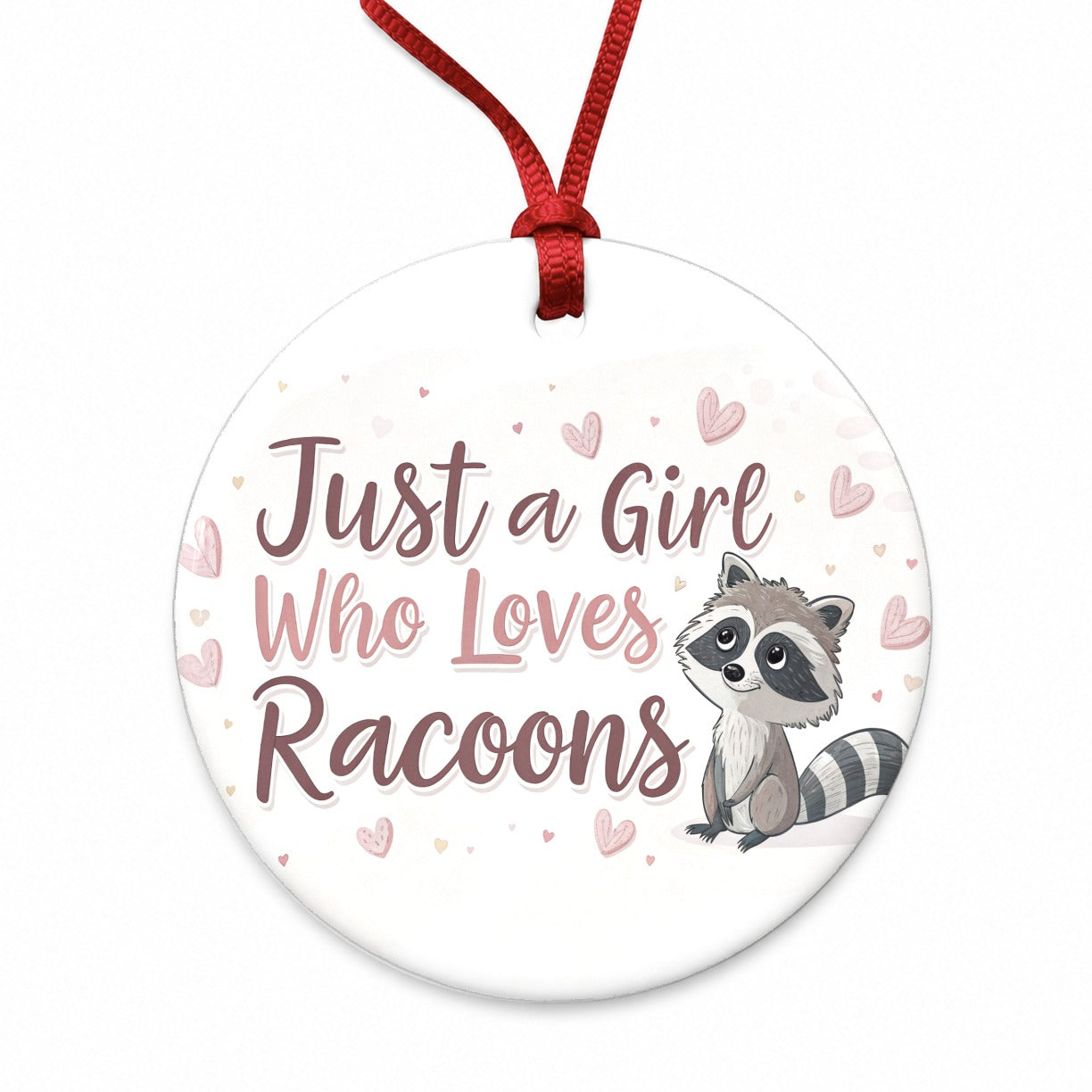 Just A Girl Who Loves Raccoons Cute Round Ceramic Holiday Christmas Tree Ornament