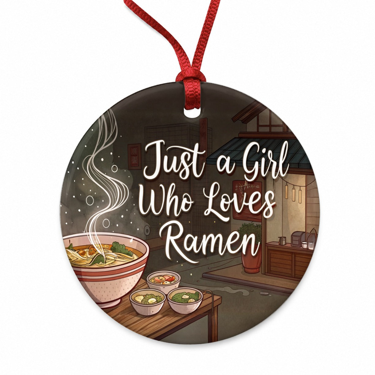 Just A Girl Who Loves Ramen Funny Round Ceramic Holiday Christmas Tree Ornament