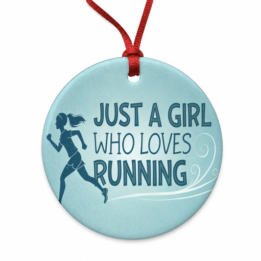 Just A Girl Who Loves Running Round Ceramic Holiday Christmas Tree Ornament
