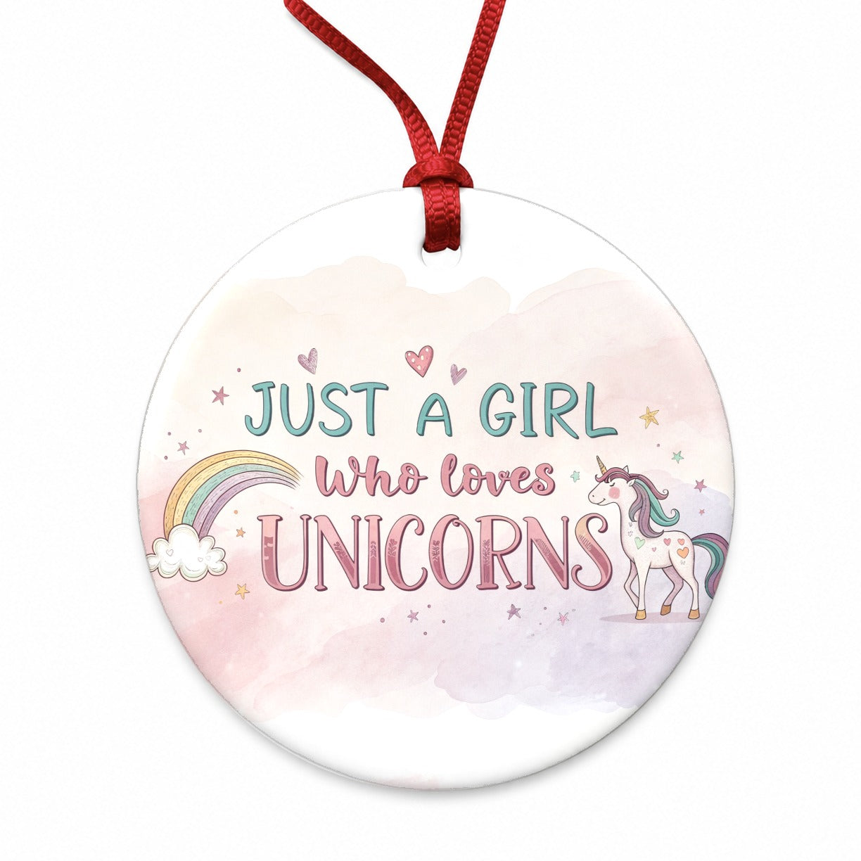 Just A Girl Who Loves Unicorns Fantasy Sweet Round Ceramic Holiday Christmas Tree Ornament