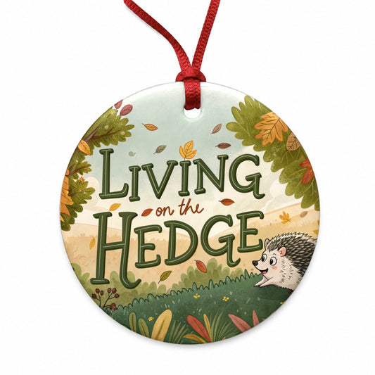Living On The Hedge Edge Funny Hedgehog Round Ceramic Holiday Christmas Tree Ornament