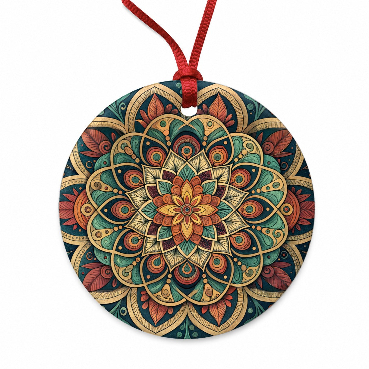Mandala Colorful Floral Pattern Round Ceramic Holiday Christmas Tree Ornament