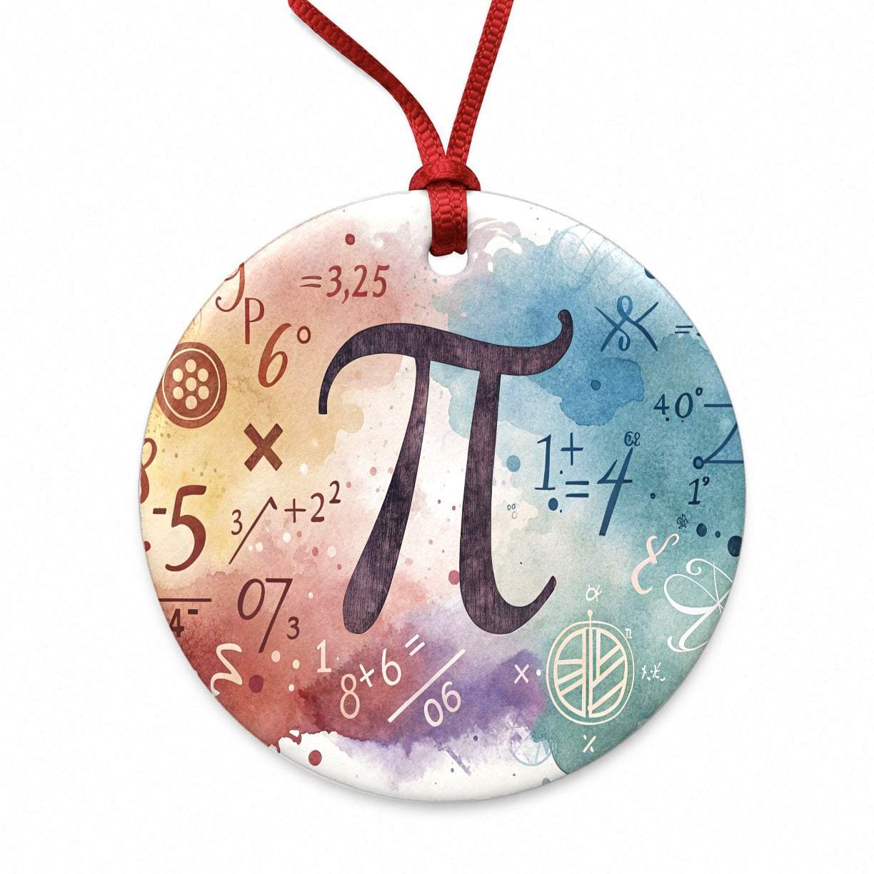 Math Numbers Symbols Pi Artistic Watercolor Round Ceramic Holiday Christmas Tree Ornament