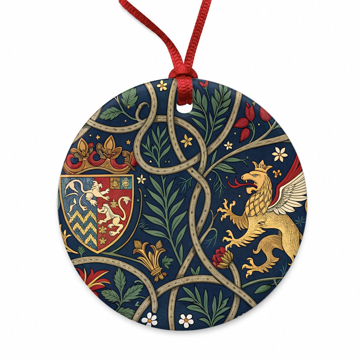 Medieval Ornamentation Griffin Shield Pattern Round Ceramic Holiday Christmas Tree Ornament