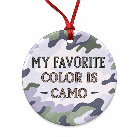 My Favorite Color Is Camo Military Camouflage Round Ceramic Holiday Christmas Tree Ornament