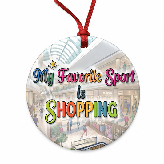 My Favorite Sport Is Shopping Funny Round Ceramic Holiday Christmas Tree Ornament