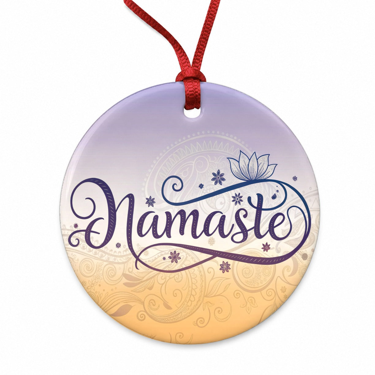 Namaste Yoga Lotus Flower Round Ceramic Holiday Christmas Tree Ornament