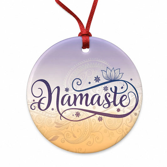 Namaste Yoga Lotus Flower Round Ceramic Holiday Christmas Tree Ornament