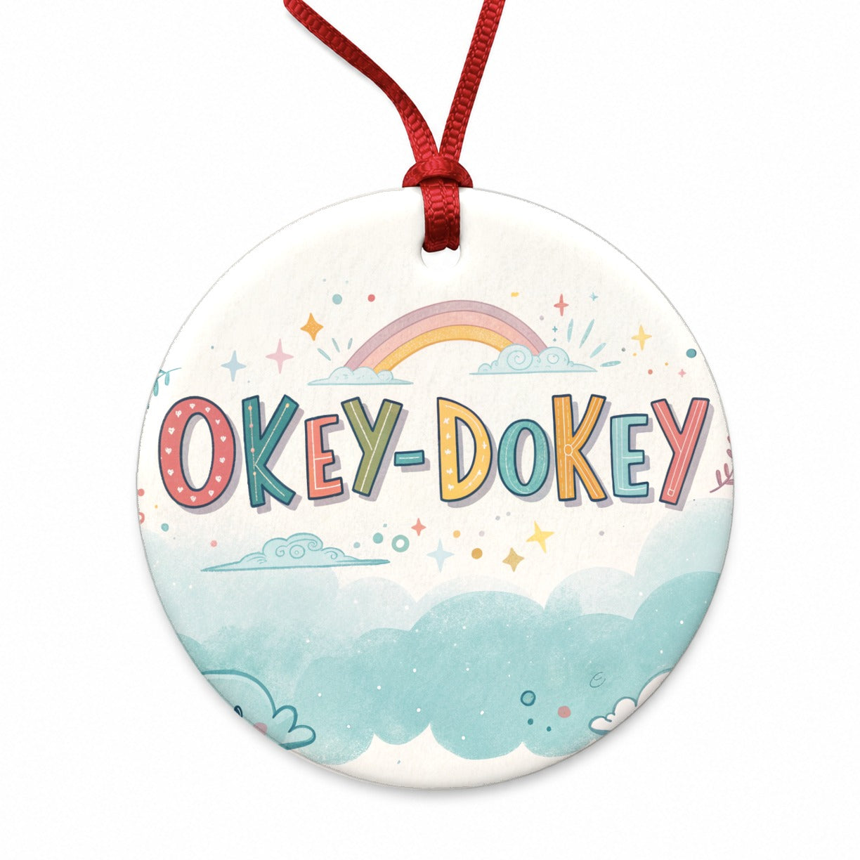 Okey Dokey Fun Colors Round Ceramic Holiday Christmas Tree Ornament
