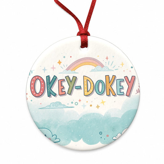 Okey Dokey Fun Colors Round Ceramic Holiday Christmas Tree Ornament