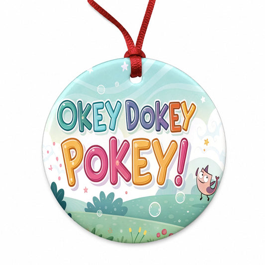 Okey Dokey Pokey Funny Round Ceramic Holiday Christmas Tree Ornament