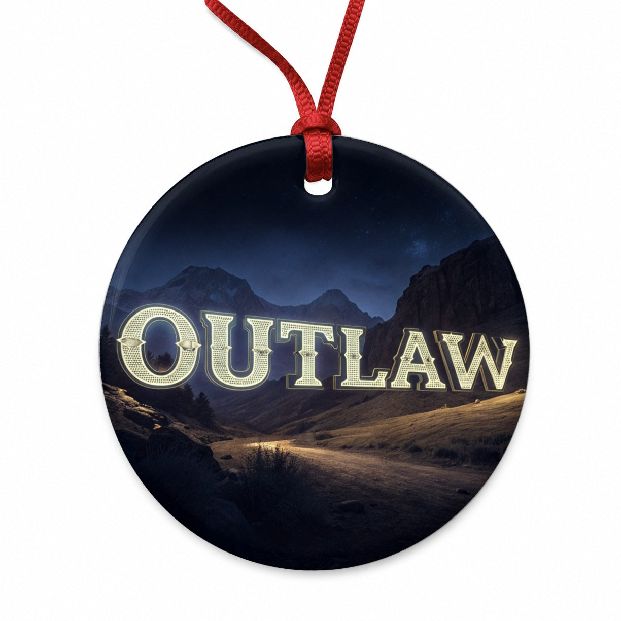 Outlaw Country Night Round Ceramic Holiday Christmas Tree Ornament