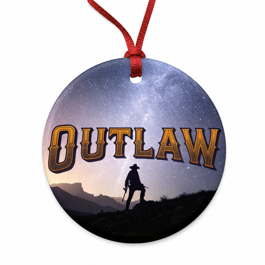 Outlaw Cowboy Desperado Round Ceramic Holiday Christmas Tree Ornament