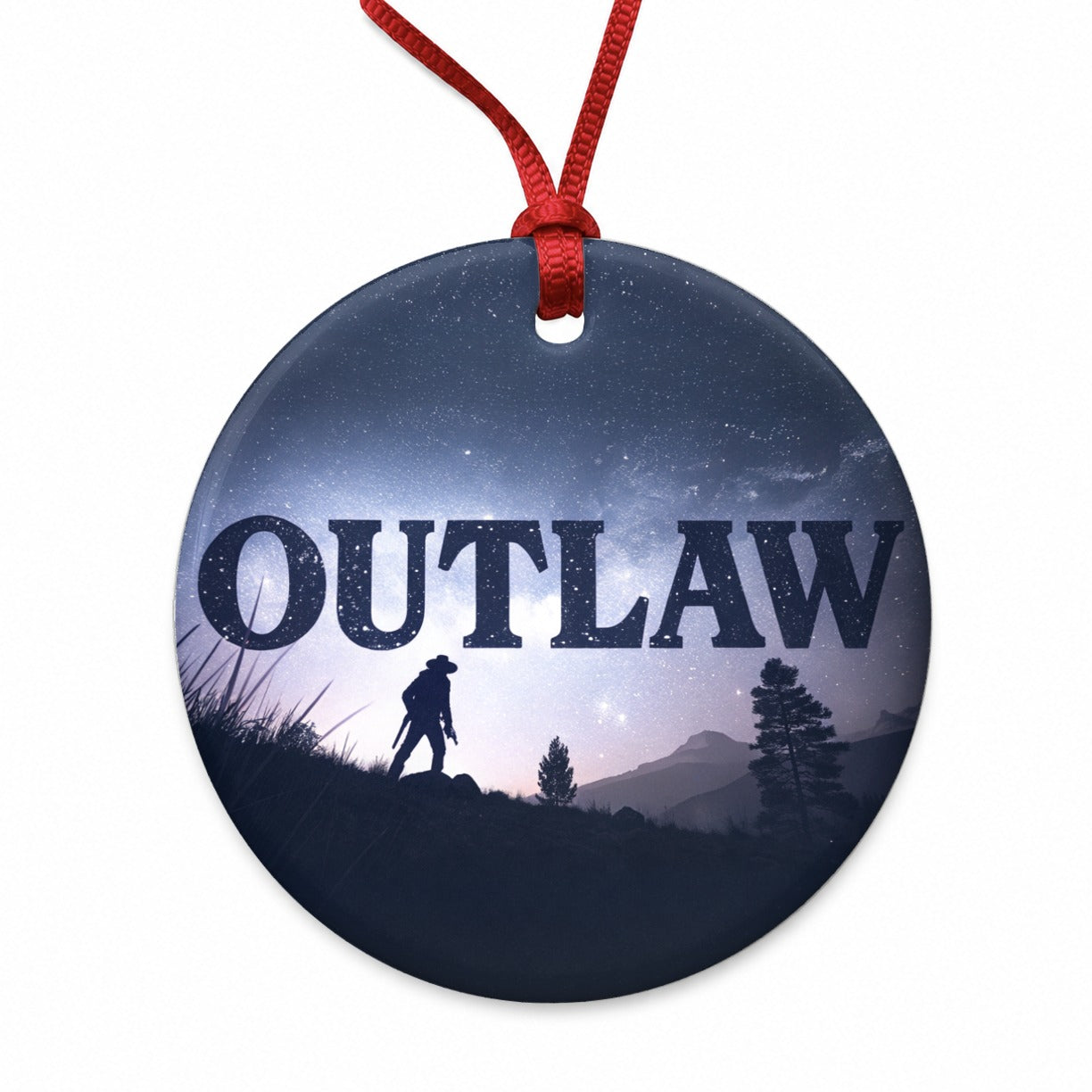 Outlaw Renegade Cowboy Round Ceramic Holiday Christmas Tree Ornament