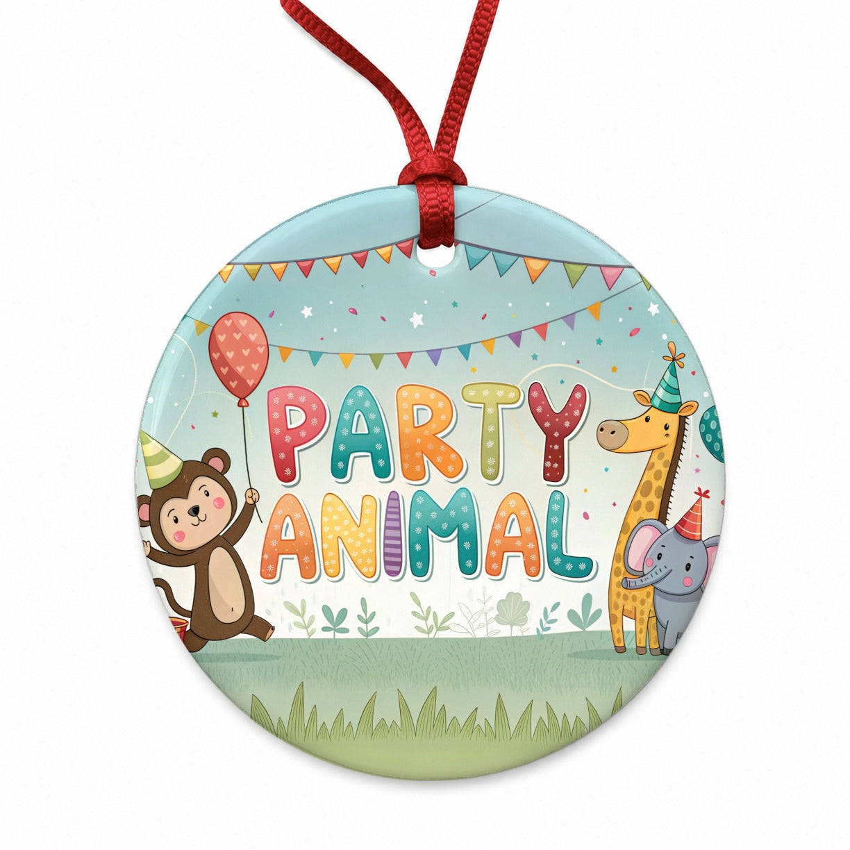 Party Animal Funny Birthday Theme Round Ceramic Holiday Christmas Tree Ornament