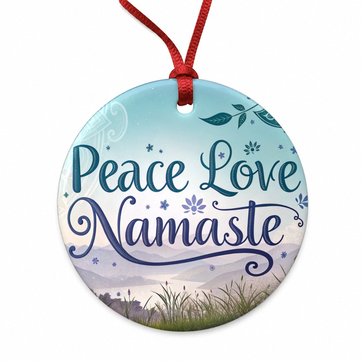 Peace Love Namaste Inspirational Round Ceramic Holiday Christmas Tree Ornament