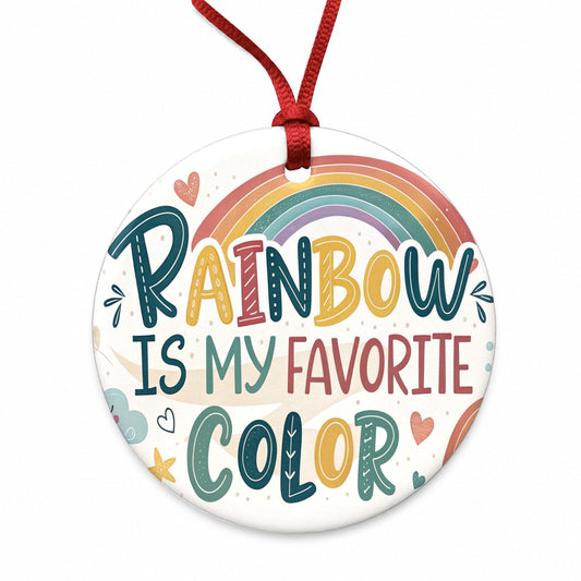 Rainbow Is My Favorite Color Funny Round Ceramic Holiday Christmas Tree Ornament