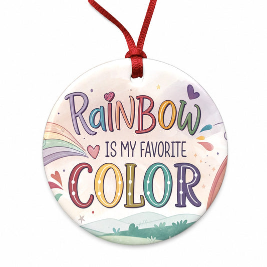 Rainbow Is My Favorite Color Round Ceramic Holiday Christmas Tree Ornament