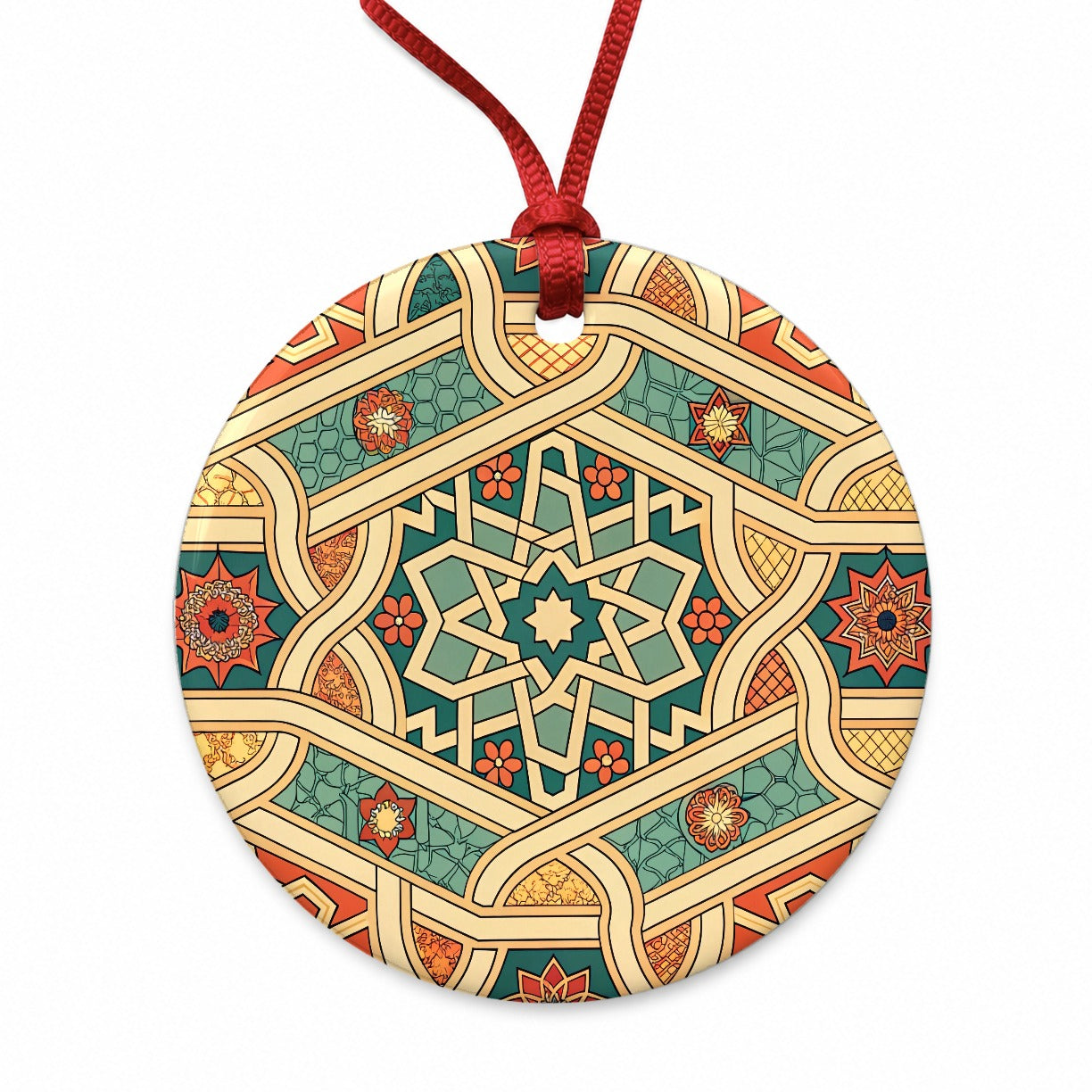 Tessellations Retro Geometric Pattern Round Ceramic Holiday Christmas Tree Ornament
