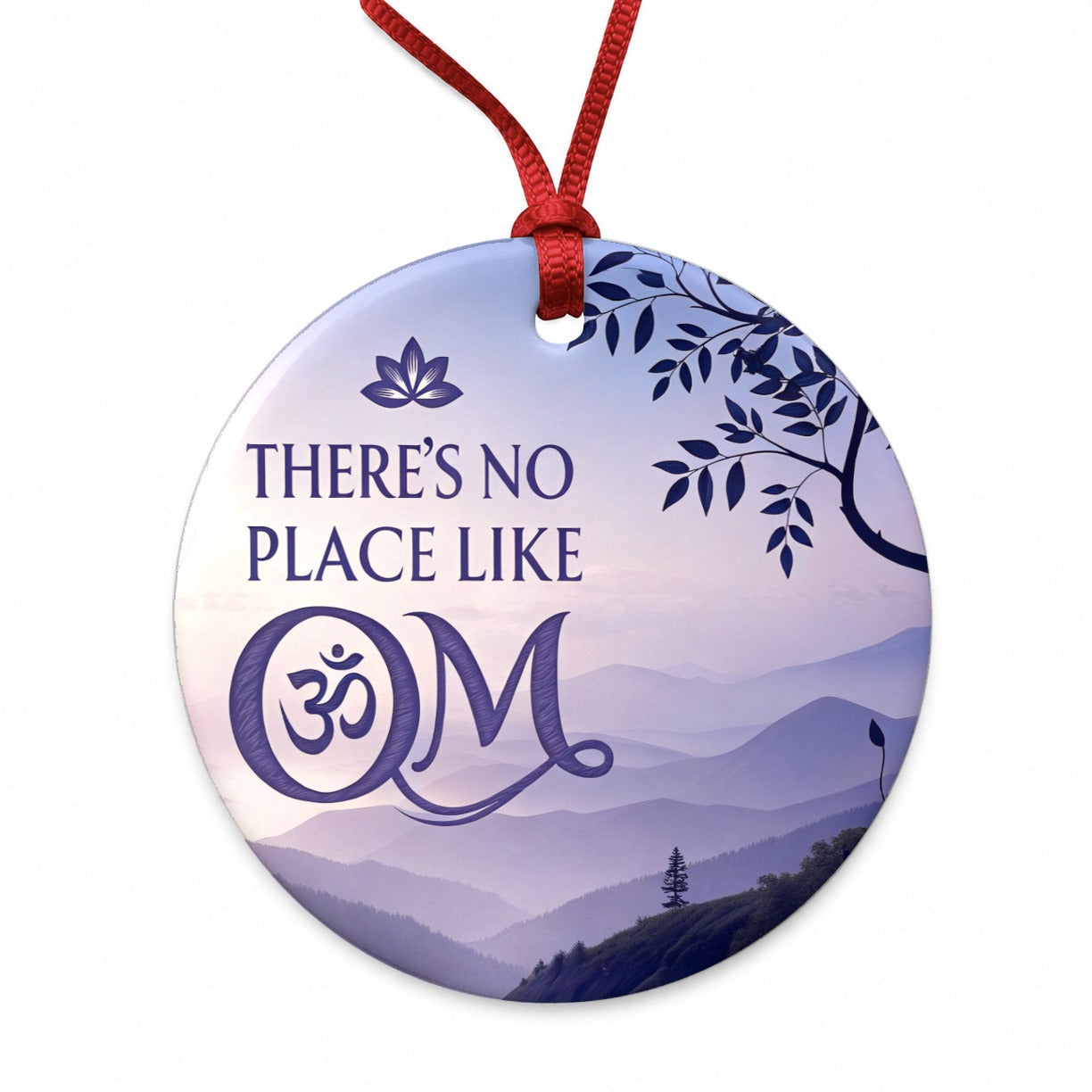 There's No Place Like Om Funny Yoga Round Ceramic Holiday Christmas Tree Ornament