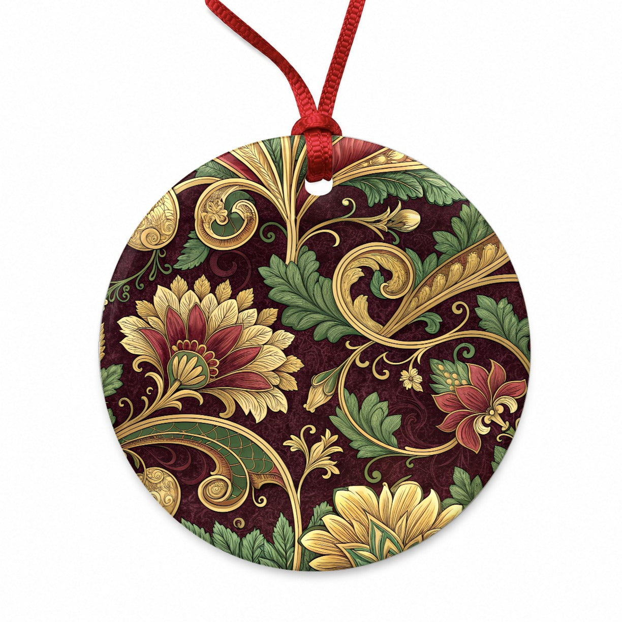 Victorian Decorative Design Pattern Round Ceramic Holiday Christmas Tree Ornament