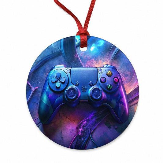 Video Game Controller Graffiti Style Round Ceramic Holiday Christmas Tree Ornament