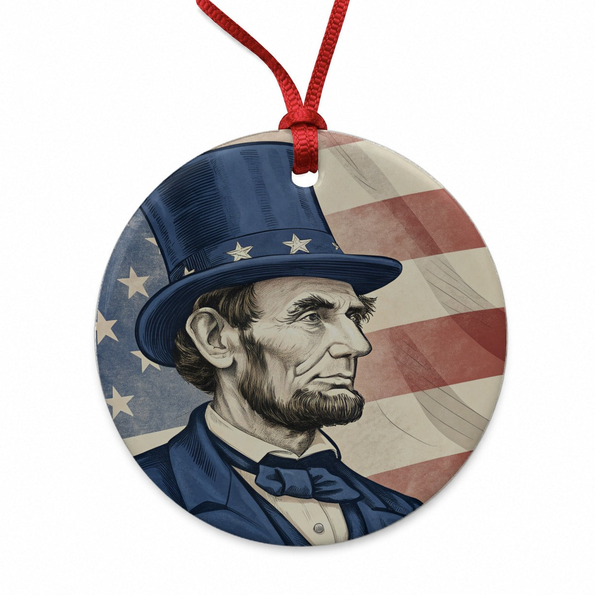 Abraham Lincoln American President Patriotic Round Ceramic Holiday Christmas Tree Ornament