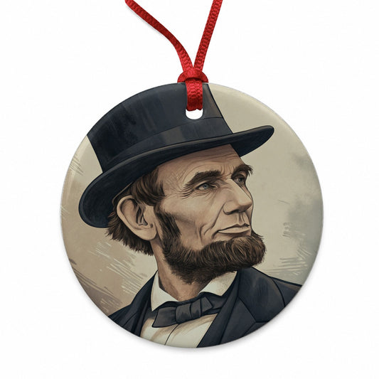 Abraham Lincoln Portrait Round Ceramic Holiday Christmas Tree Ornament