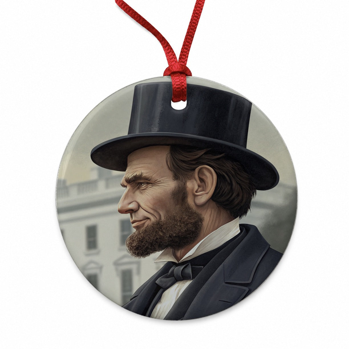 Abraham Lincoln White House Round Ceramic Holiday Christmas Tree Ornament