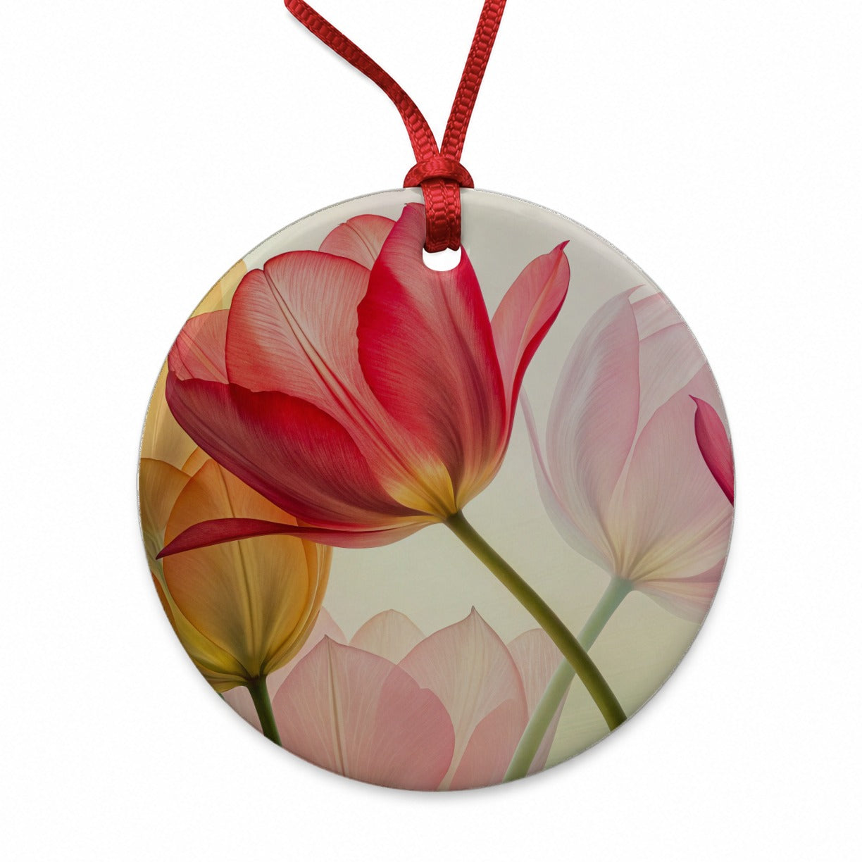 Abstract Tulips Round Ceramic Holiday Christmas Tree Ornament