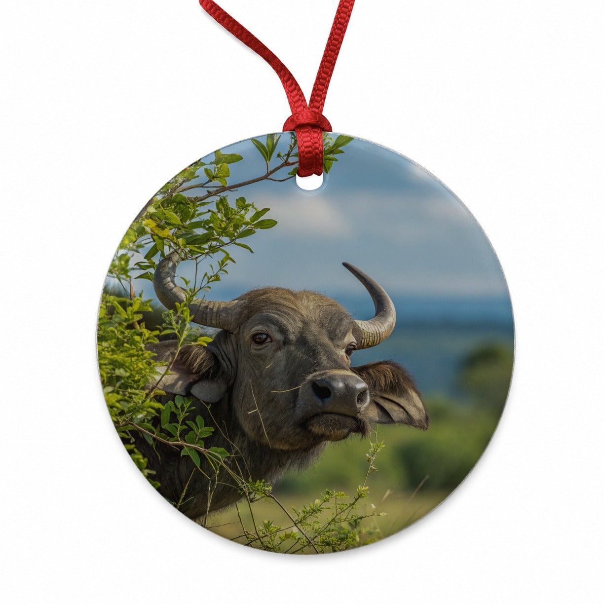 African Buffalo Safari Wildlife Round Ceramic Holiday Christmas Tree Ornament