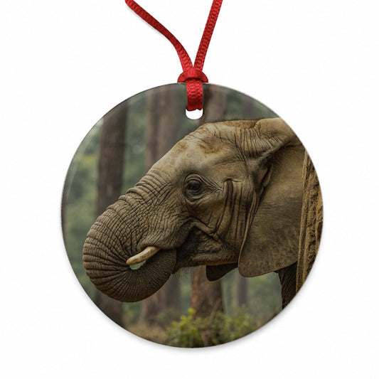 African Elephant Safari Wildlife Round Ceramic Holiday Christmas Tree Ornament