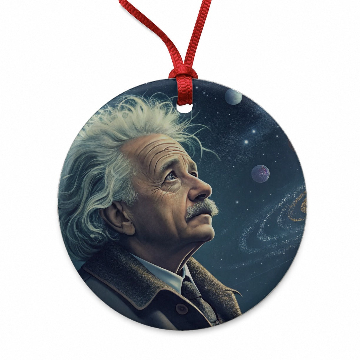 Albert Einstein Astronomy Round Ceramic Holiday Christmas Tree Ornament