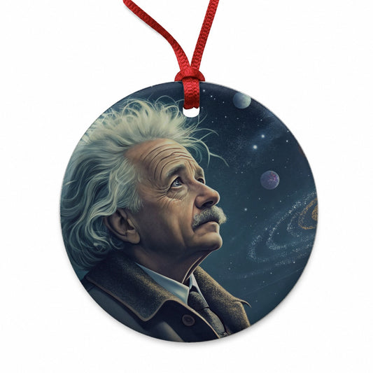 Albert Einstein Astronomy Round Ceramic Holiday Christmas Tree Ornament