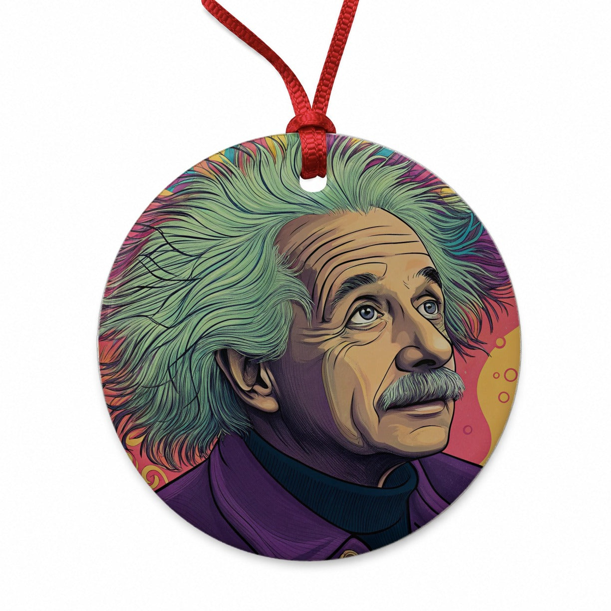 Albert Einstein Psychedelic Round Ceramic Holiday Christmas Tree Ornament