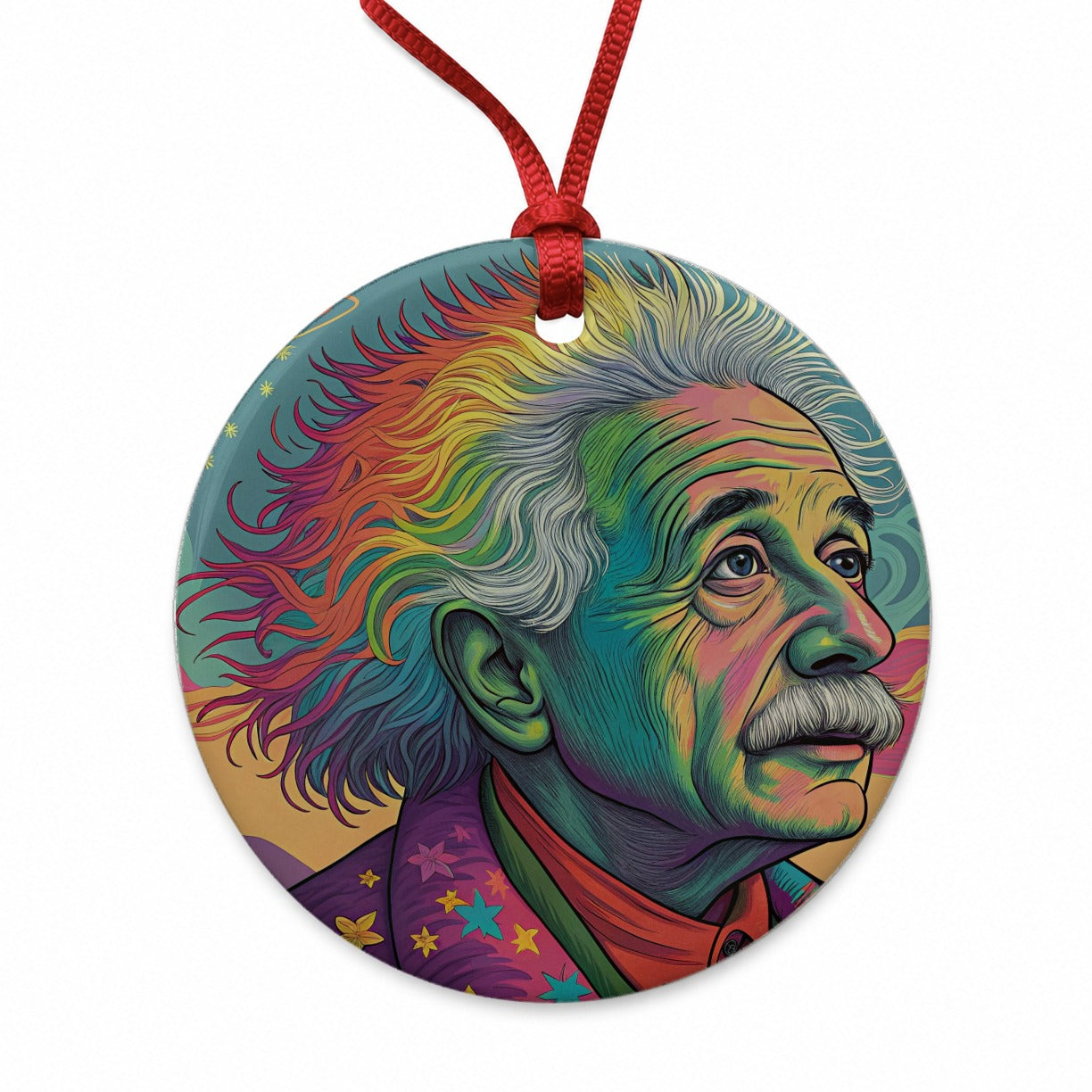 Albert Einstein Rainbow Energy Round Ceramic Holiday Christmas Tree Ornament