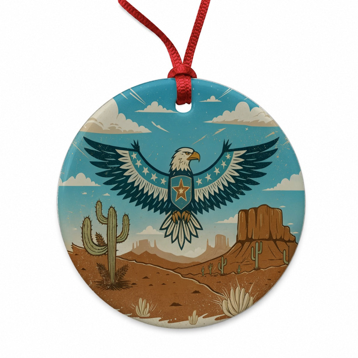 American Eagle Western Southwestern Round Ceramic Holiday Christmas Tree Ornament