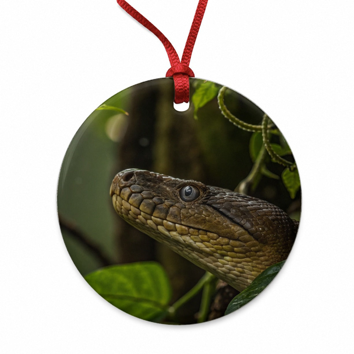 Anaconda Snake Close Up Round Ceramic Holiday Christmas Tree Ornament