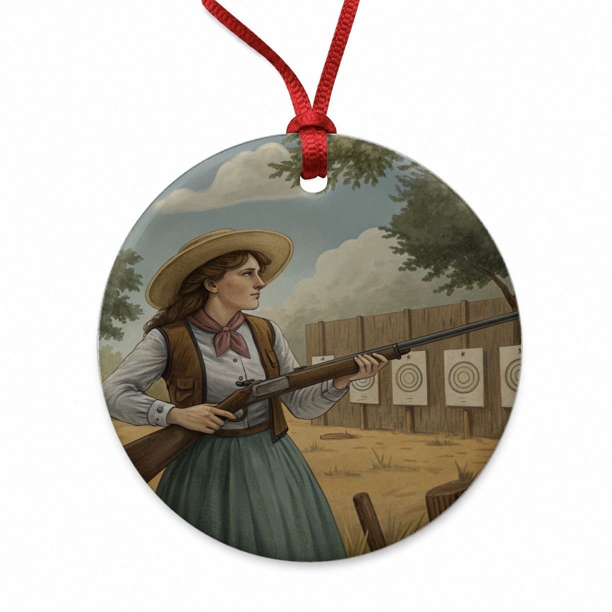 Annie Oakley Wild West Round Ceramic Holiday Christmas Tree Ornament