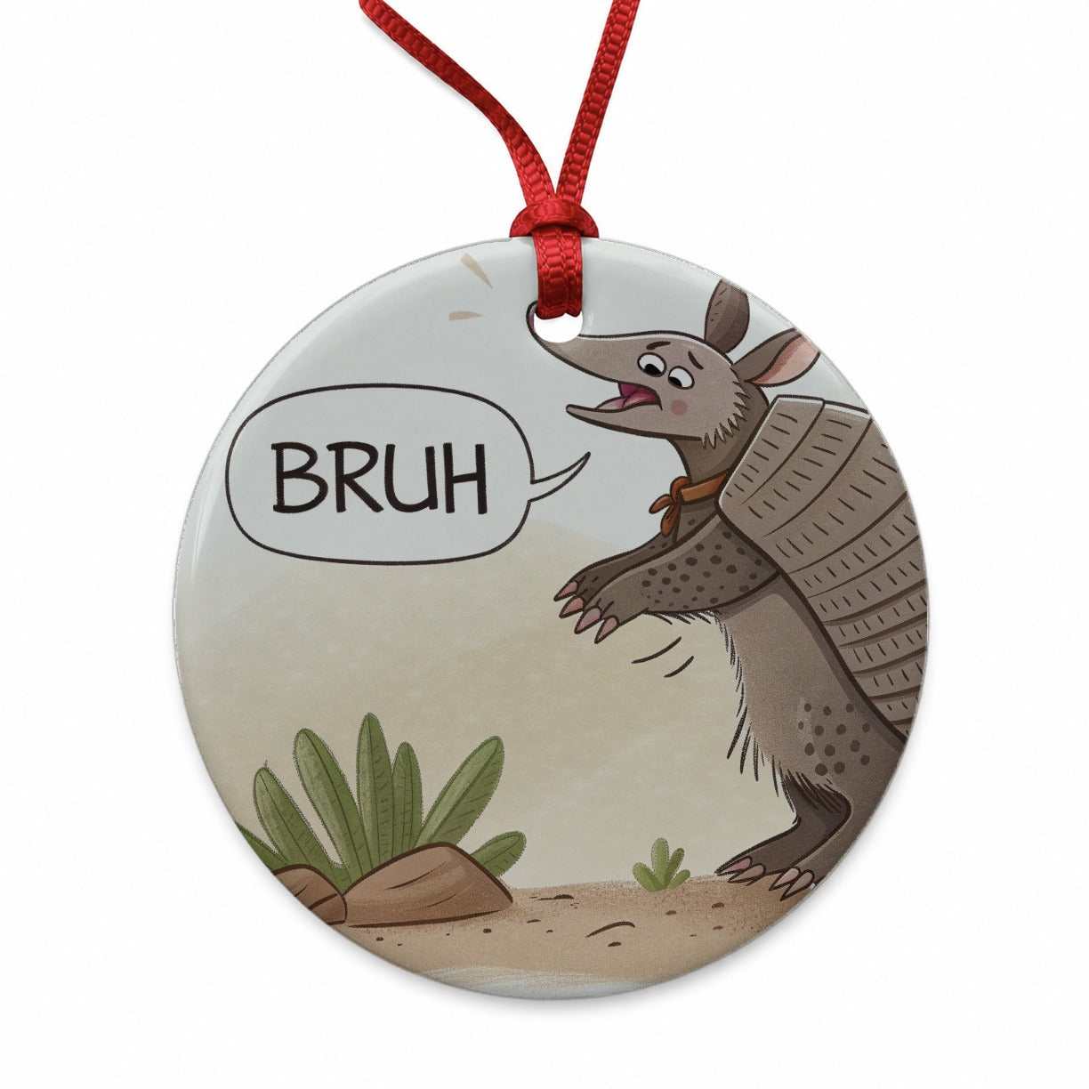 Armadillo Bruh Funny Round Ceramic Holiday Christmas Tree Ornament
